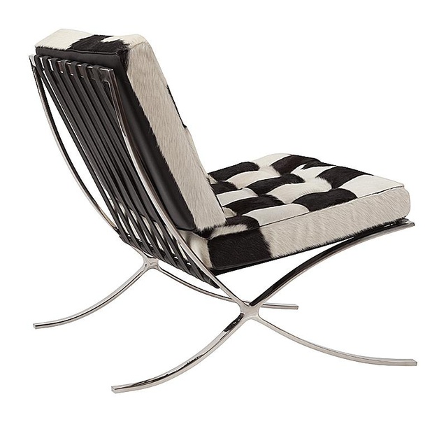 Кресло Barcelona Chair Чёрно-белая Кожа Пони Класса Премиум Р