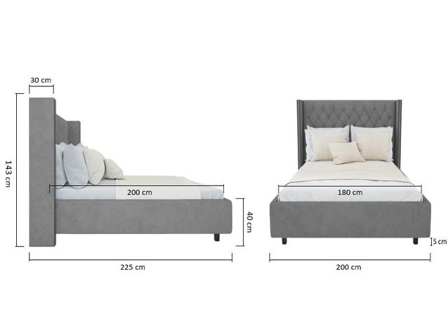 Кровать с декоративными гвоздиками Wing 180х200 Лен Серый Р