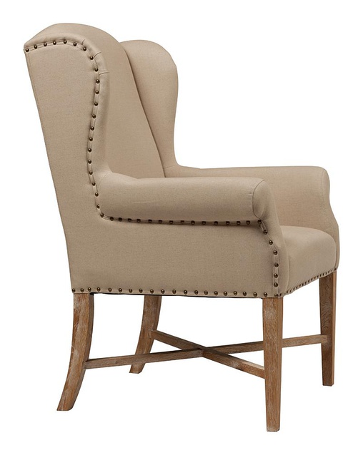 Кресло French Wing Chair Кремовый Лен