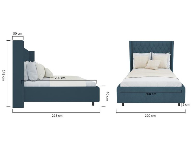 Кровать Wing-2 200х200 Велюр Морская волна Р