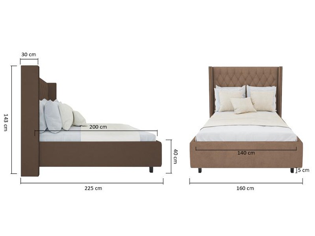 Кровать с декоративными гвоздиками Wing 140х200 Велюр Светло-коричневый Р