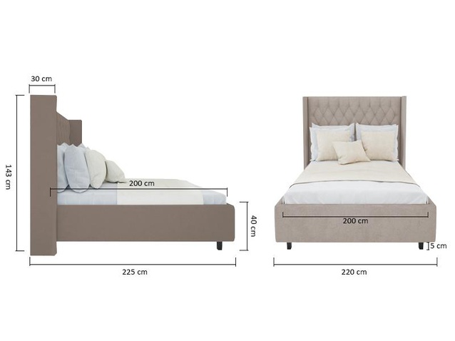 Кровать Wing-2 200х200 Велюр Серый Р