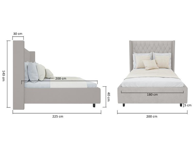 Кровать с декоративными гвоздиками Wing 180х200 Велюр Бежевый Р