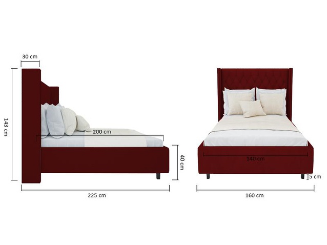 Кровать с декоративными гвоздиками Wing 140х200 Велюр Красный Р